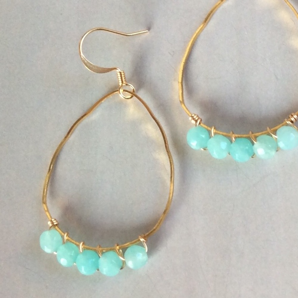 New Gold Plated Amazonite Lightweight Earrings - Picture 7 of 7